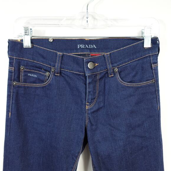Vintage Y2K Prada Low Rise Regular Fit Straight Bootcut Blue Jeans - Picture 6 of 12